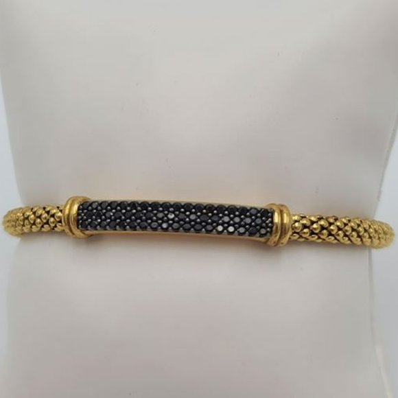 Bronzo Italia® Gold-Tone Cuff Bracelet with Black Spinel Accents – 7.25” - Picture 2 of 8